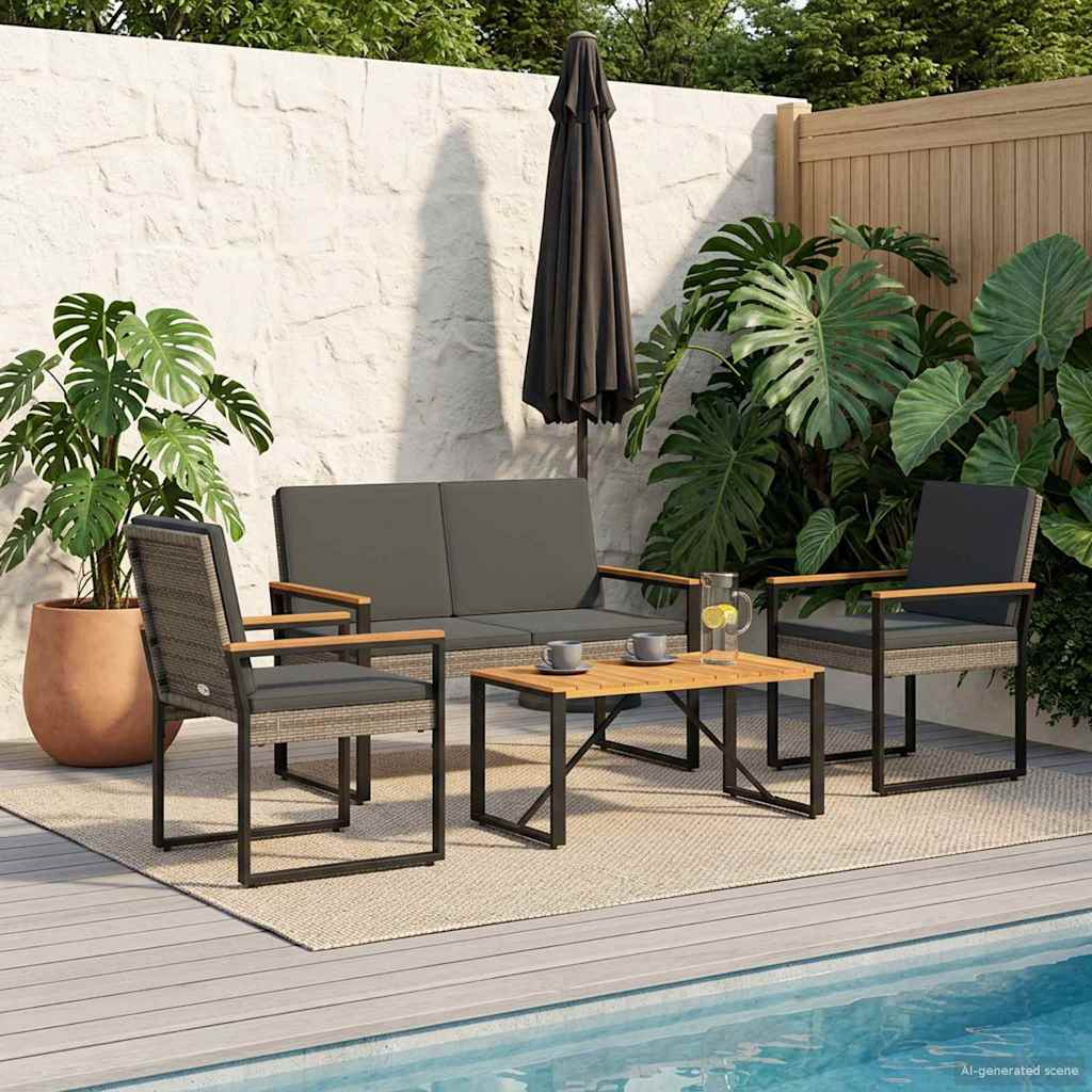 Buitenmeubelset 4 pcs Grijs en Donkergrijs poly rattan – afbeelding 1