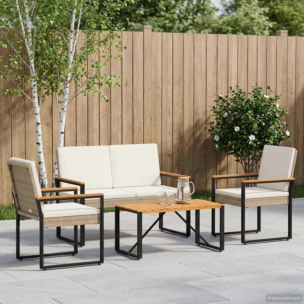 Buitenmeubelset met kussen 4 pcs Beige en Crème Wit poly rattan – afbeelding 1