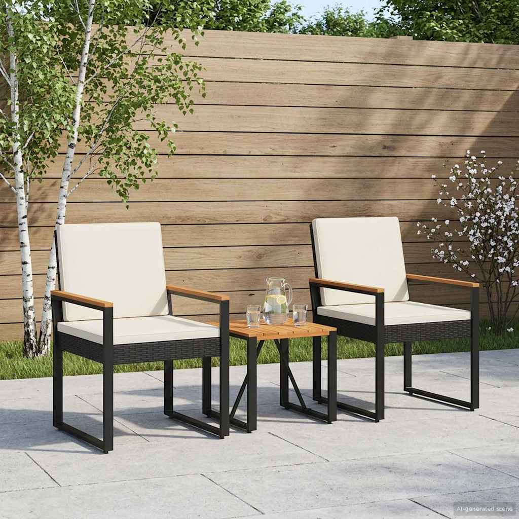Buitenmeubelset met kussen 3 pcs Zwart en Cream Wit poly rattan – afbeelding 1