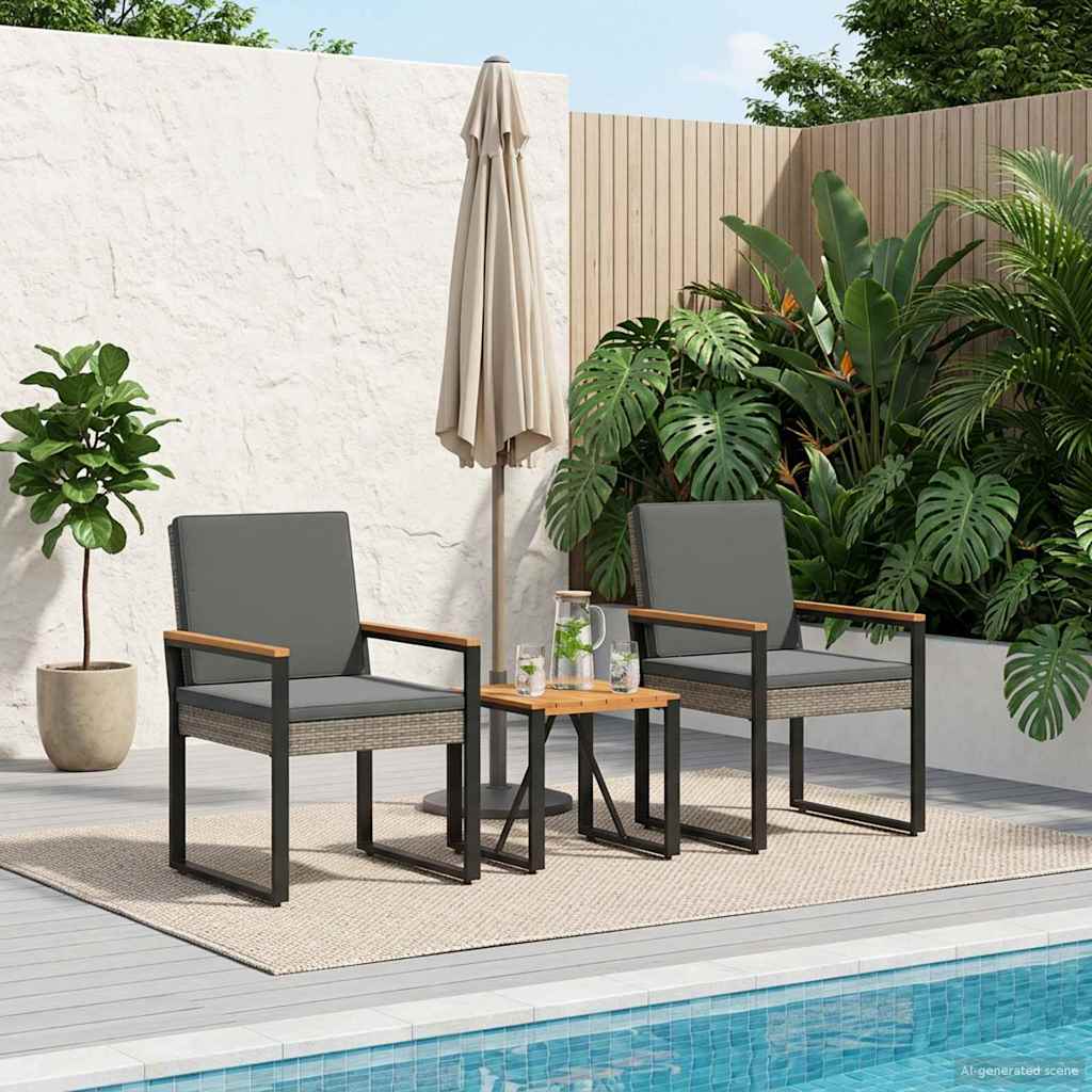Buitenmeubelset 3 pcs Grijs en Donkergrijs poly rattan – afbeelding 1
