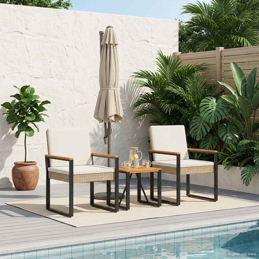 Buitenmeubelset met kussen 3 pcs Beige en Crème Wit poly rattan – afbeelding 1