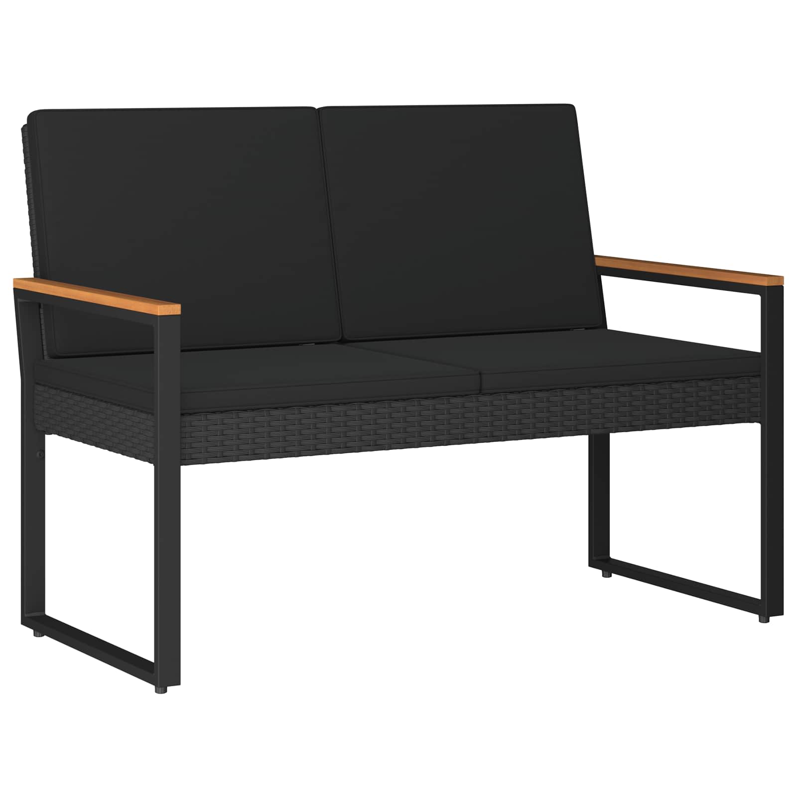 Tuinbank met kussen Zwart 107 x 61 x 80 cm poly rattan – afbeelding 2