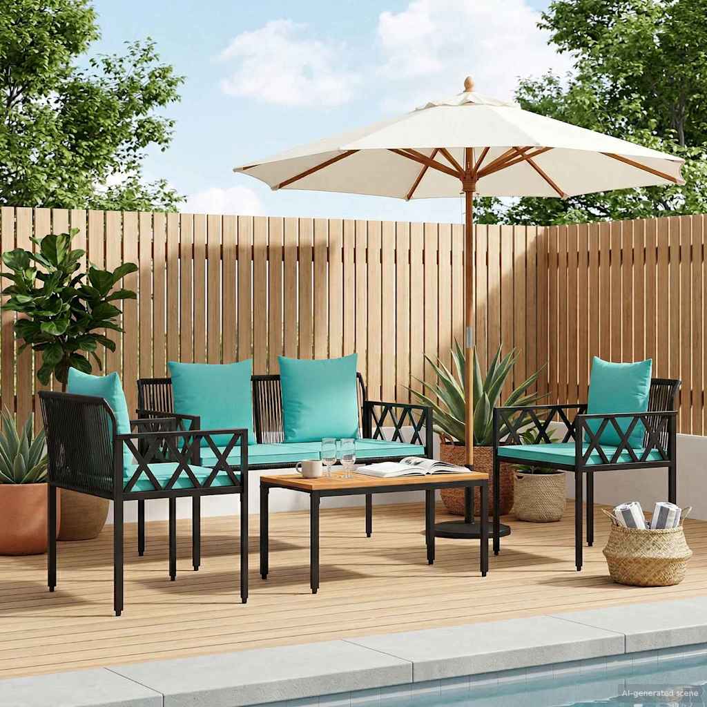 Tuinmeubelset 4 st Zwart en Turquoise poly rattan – afbeelding 1
