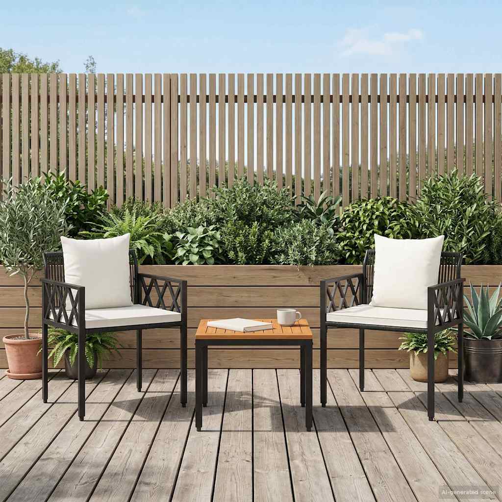 tuinmeubelset 3 pcs Zwart en Cream Wit poly rattan – afbeelding 1