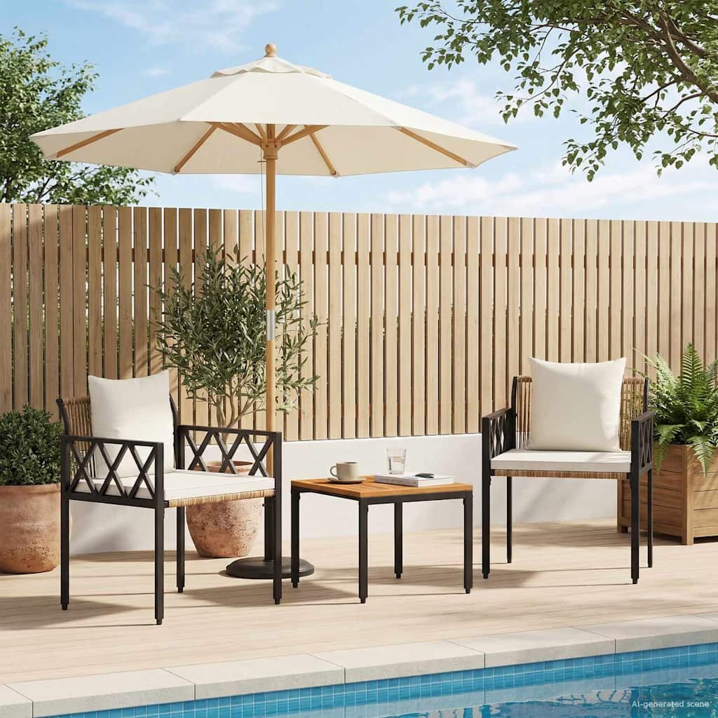 tuinmeubelset 3 pcs Bruin en Crème Wit poly rattan – afbeelding 1
