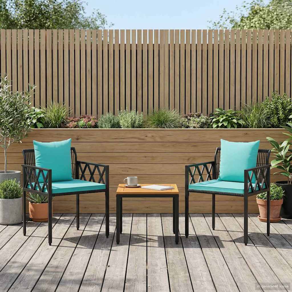 tuinmeubelset 3 pcs Zwart en Turquoise poly rattan – afbeelding 1