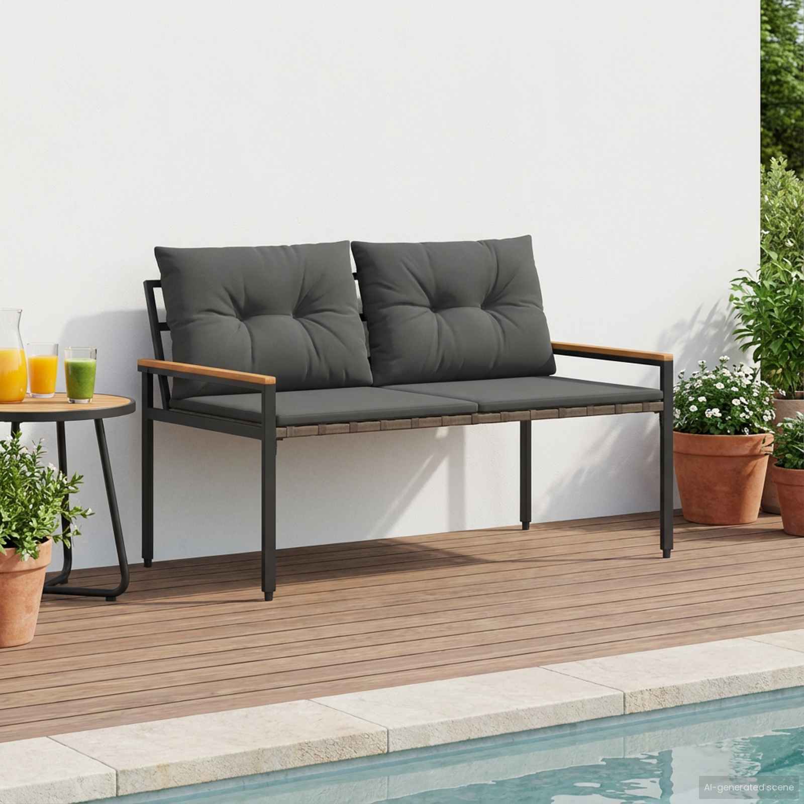 Tuinbank 2 -Seater 116 x 67,5 x 72 cm poly rattan Donkergrijs – afbeelding 1