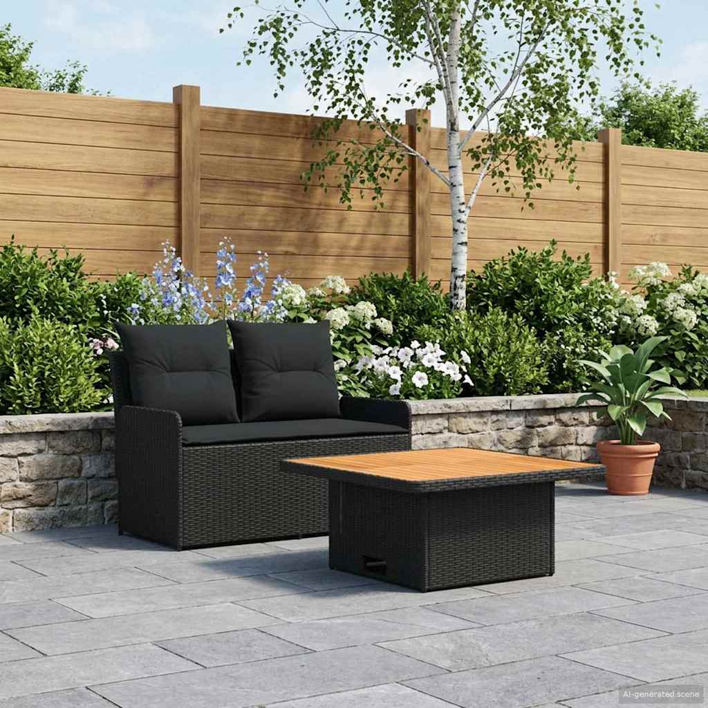 Tuin Armsteun Sofa met Opklaptafel 2 Stuk Zwart PE Rattan