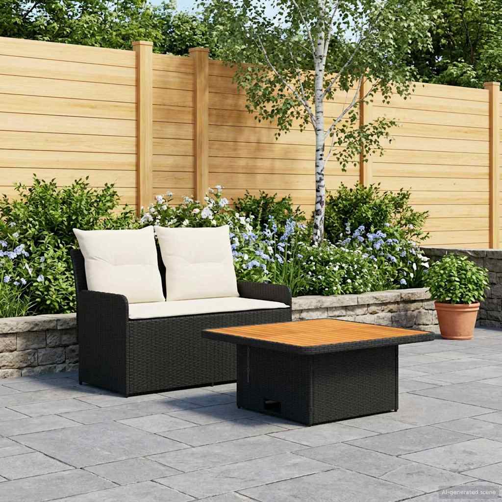 Tuin Armsteun Sofa met Opklaptafel 2 Stuk Zwart en Crème – afbeelding 1