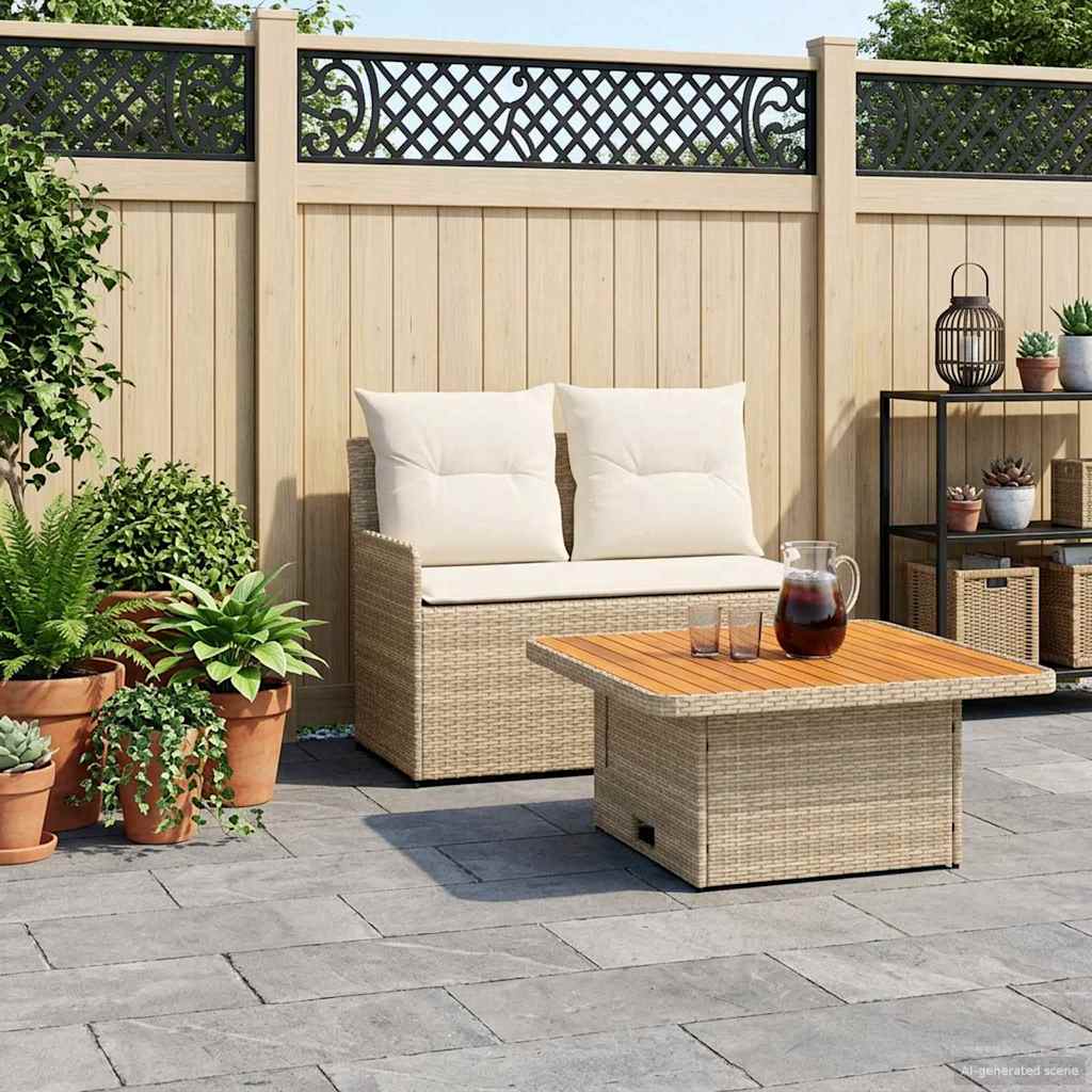 Tuin Armsteun Sofa met Opklaptafel 2 Stuk Beige en Crème – afbeelding 1