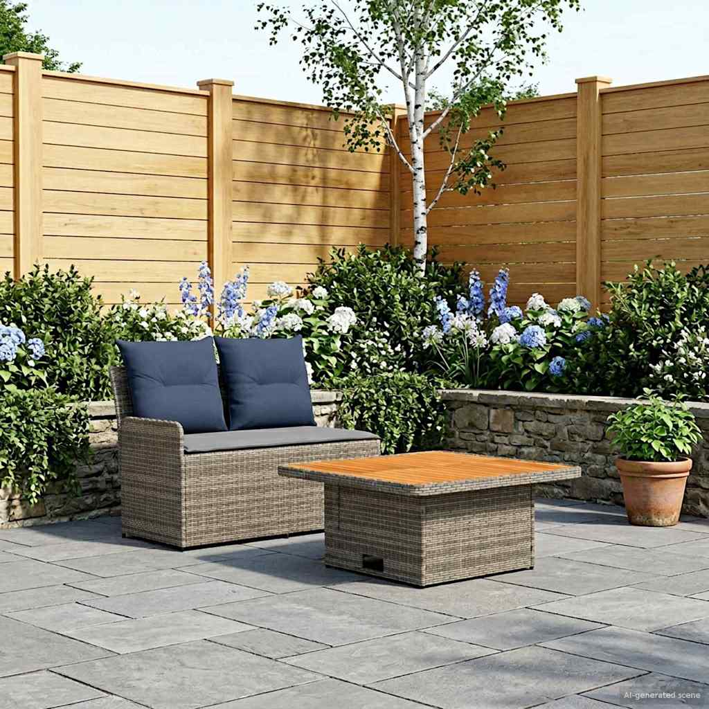 Tuin Armsteun Sofa met Opklaptafel 2 Stuk Grijs en Marineblauw – afbeelding 1