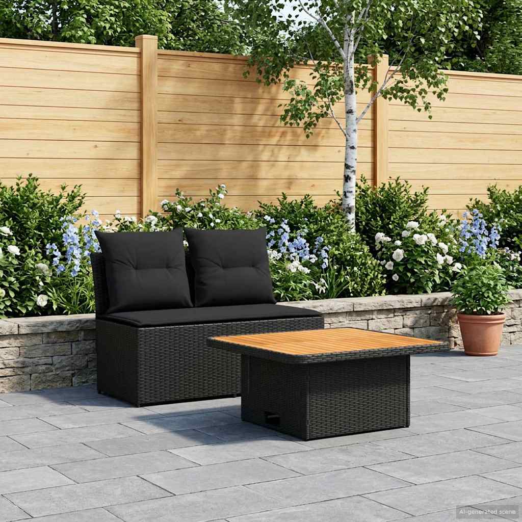 2 Stuk Tuin middelste sofa met uitschuiftafel poly rattan Zwart