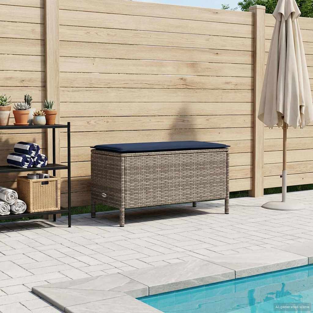 Tuinvoetenbank Grijs en Marineblauw 80 x 38 x 42 cm PE Rattan – afbeelding 1
