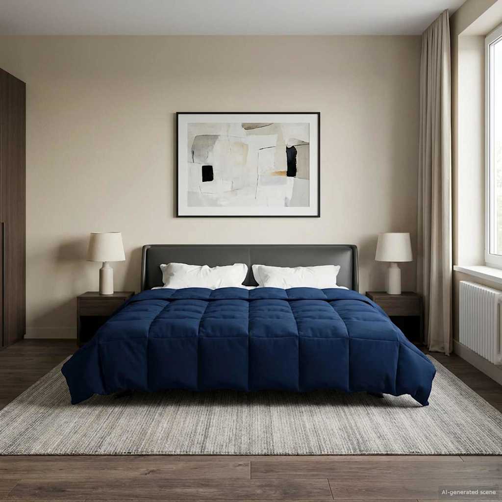 Zomer Dekbed Gekwilt Donkerblauw 200 x 240 cm Microfiber – afbeelding 1
