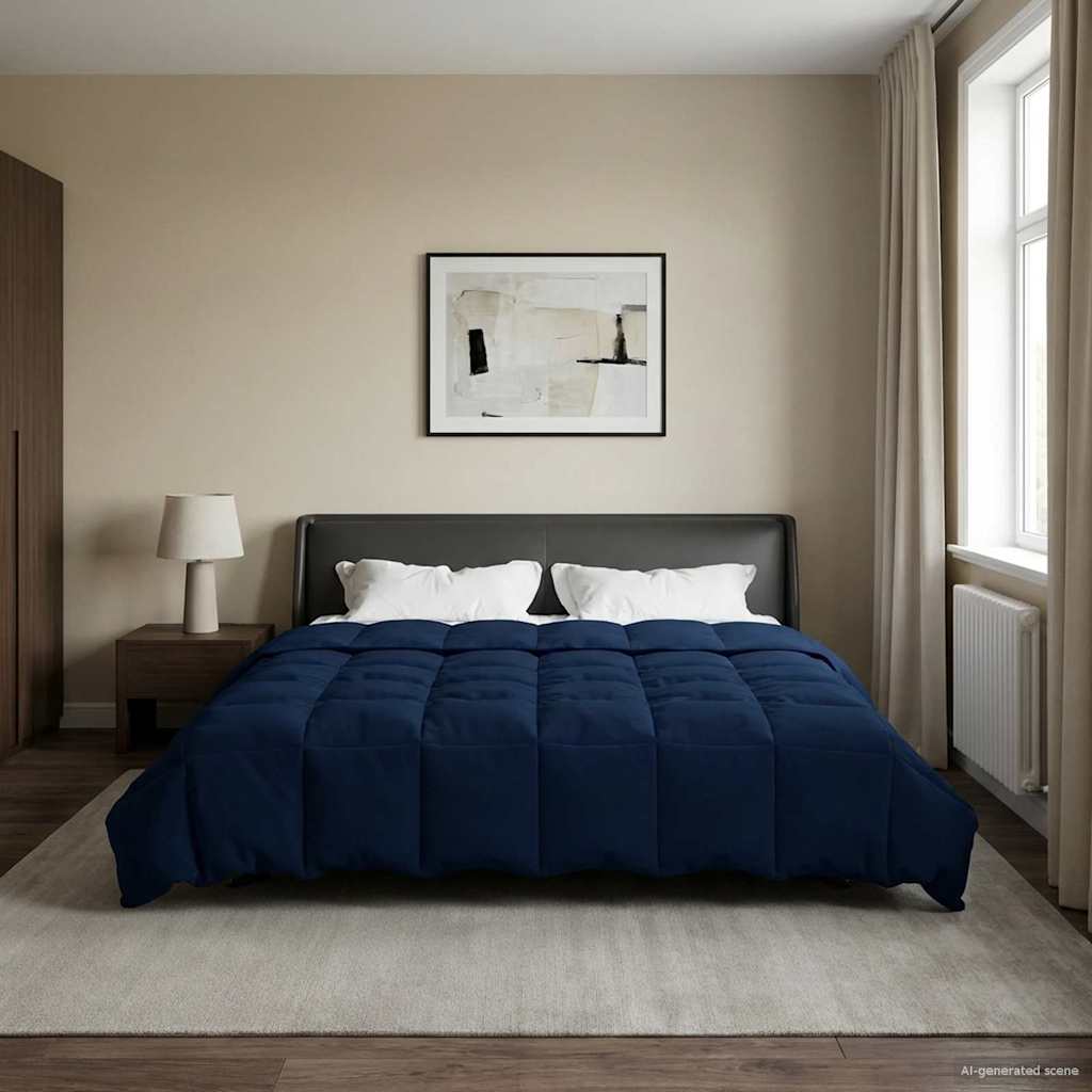 Zomer Dekbed Gekwilt Donkerblauw 200 x 220 cm Microfiber – afbeelding 1