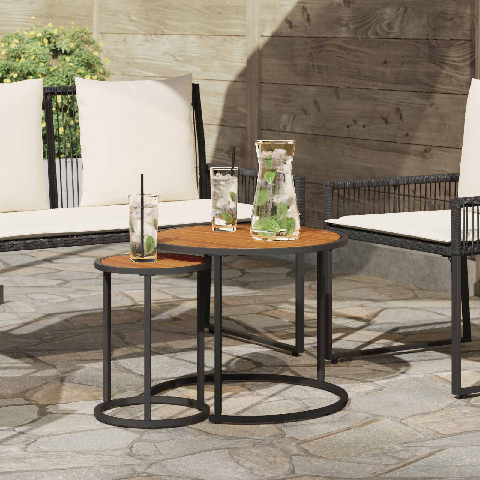 Koffietafel Set 2 pcs Naturel en Zwart 55 x 55 x 45 cm