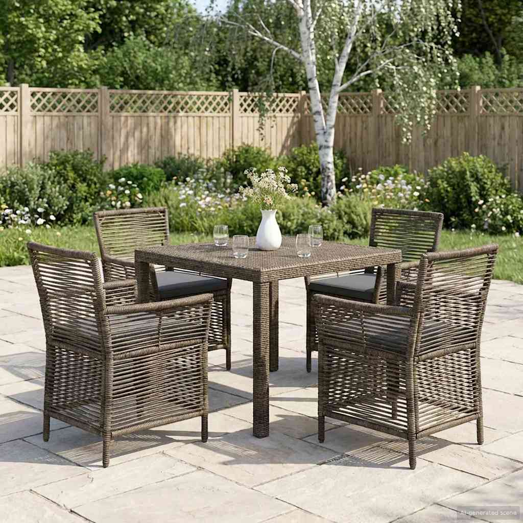 Buitenstoel met kussen 4 pcs Grijs en Donkergrijs poly rattan – afbeelding 1
