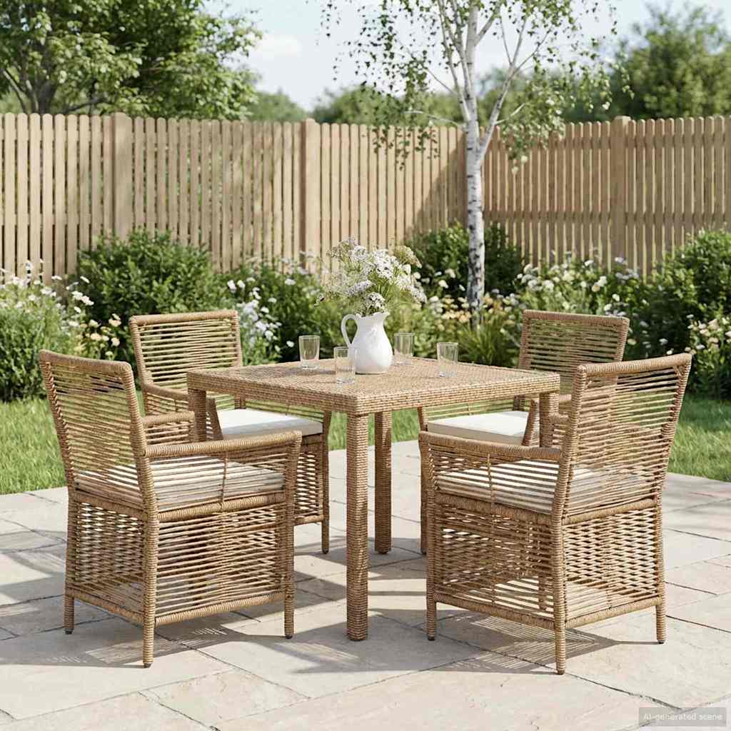 Buitenstoel met kussen 4 pcs Beige en Crème poly rattan – afbeelding 1