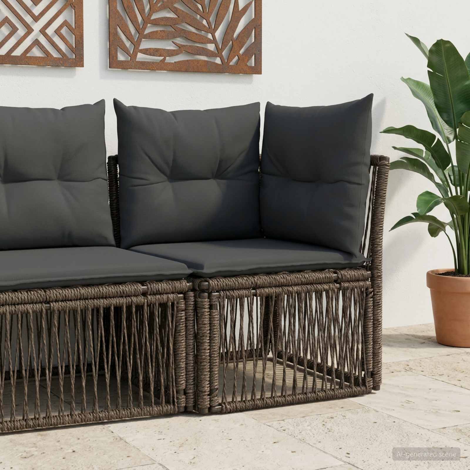 Hoeksofa eenheid Grijs poly rattan