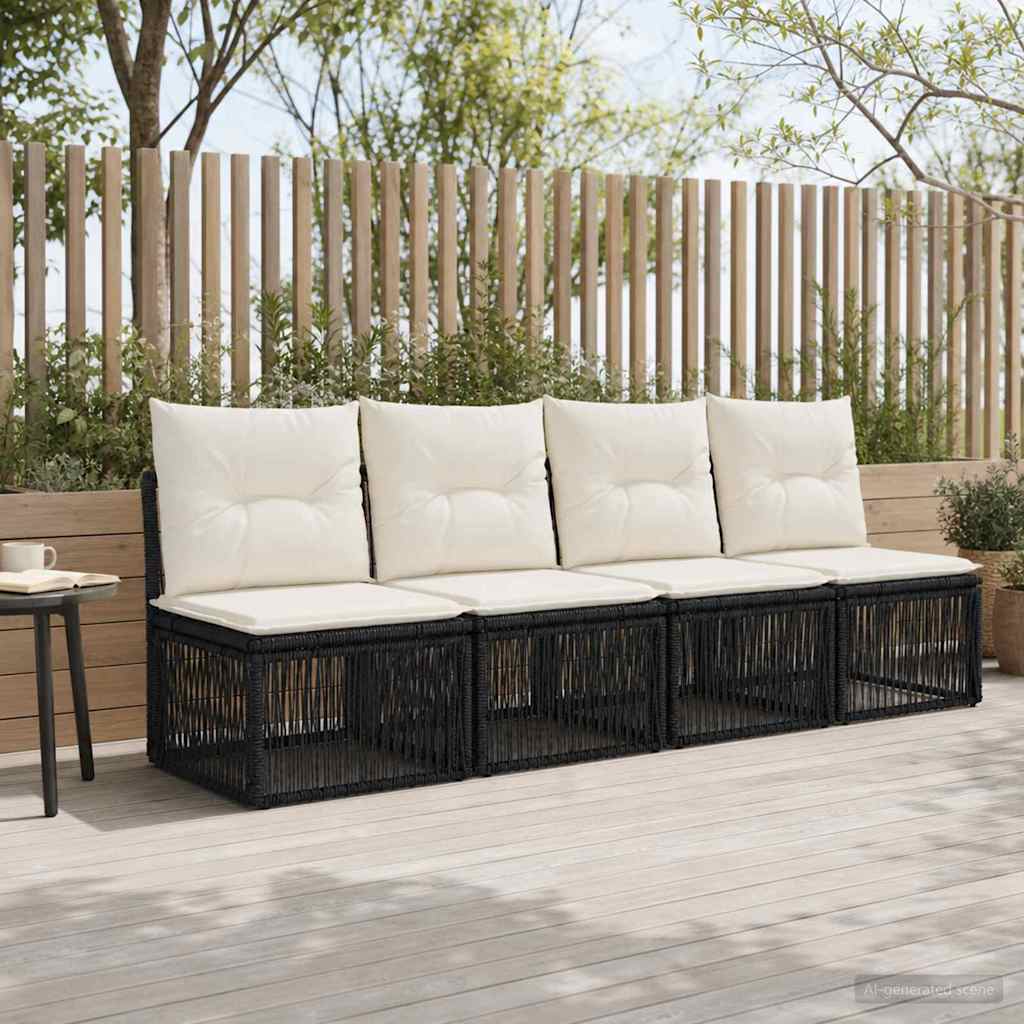 4-zits bank 4 pcs 4-Aantal zitplaatsen Zwart poly rattan