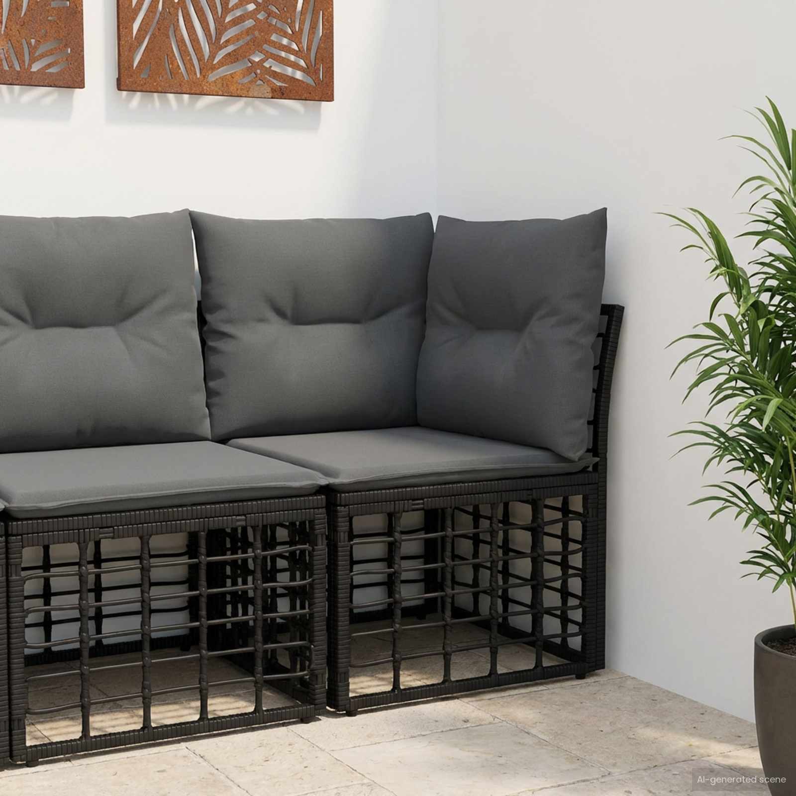 Modulaire Outdoor Hoek Sofa Eenheid Zwart poly rattan