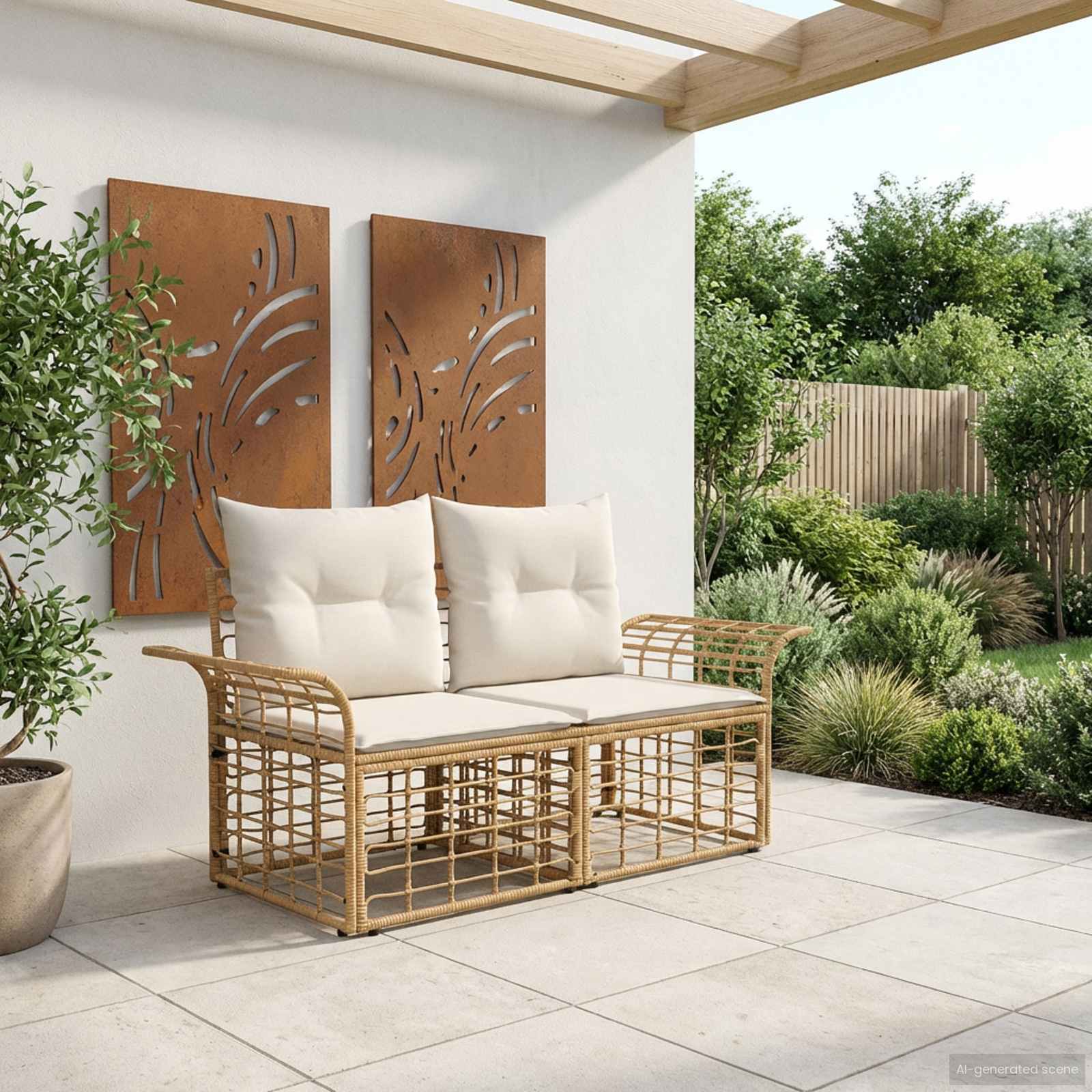 Buiten loveseat 2 pcs Natuurlijk en Crème Wit poly rattan