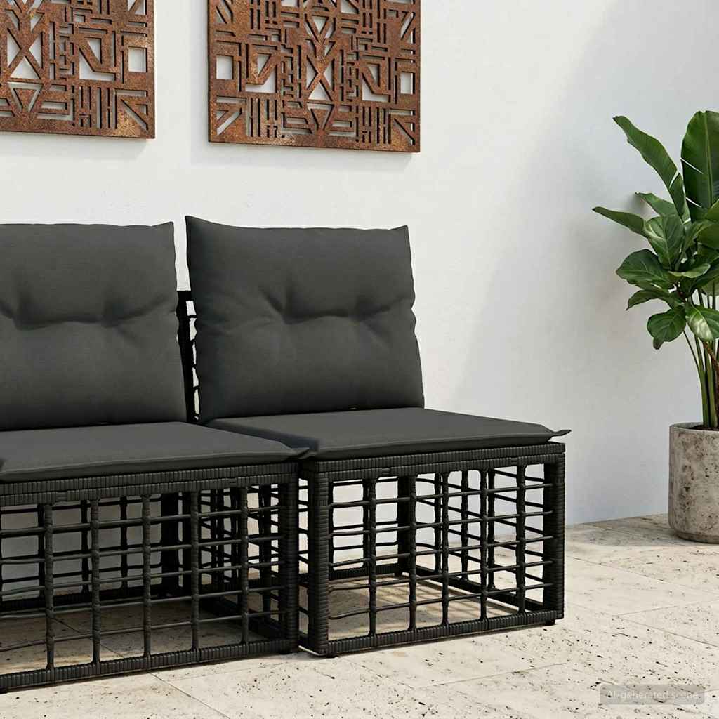 Modulaire Outdoor Armloze Sofa Eenheid Zwart poly rattan