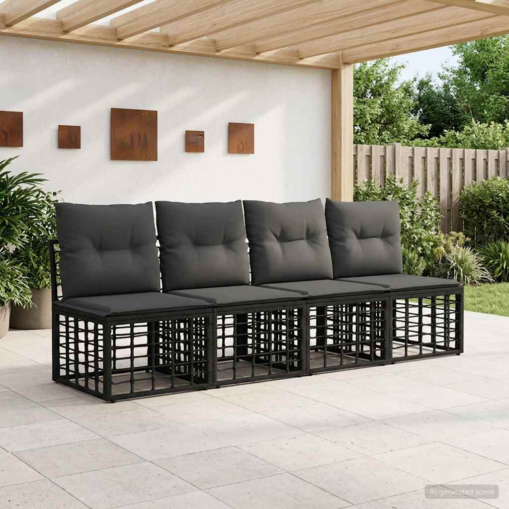 4-Zits Tuin Sofa Armloos 4 pcs 4-Aantal zitplaatsen Zwart – afbeelding 1