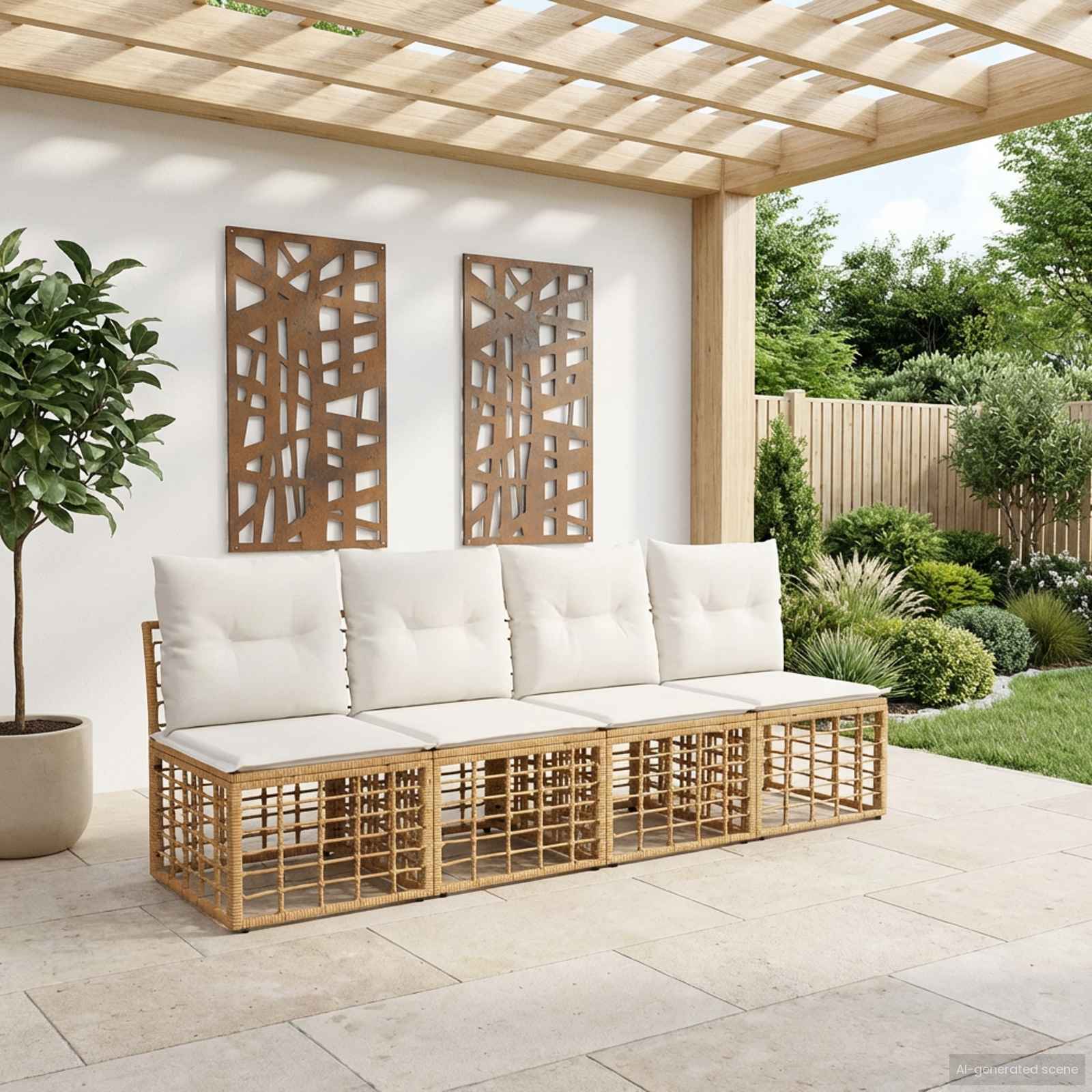 4-Zits Tuin Sofa Armloos 4 pcs 4-Aantal zitplaatsen Naturel – afbeelding 1