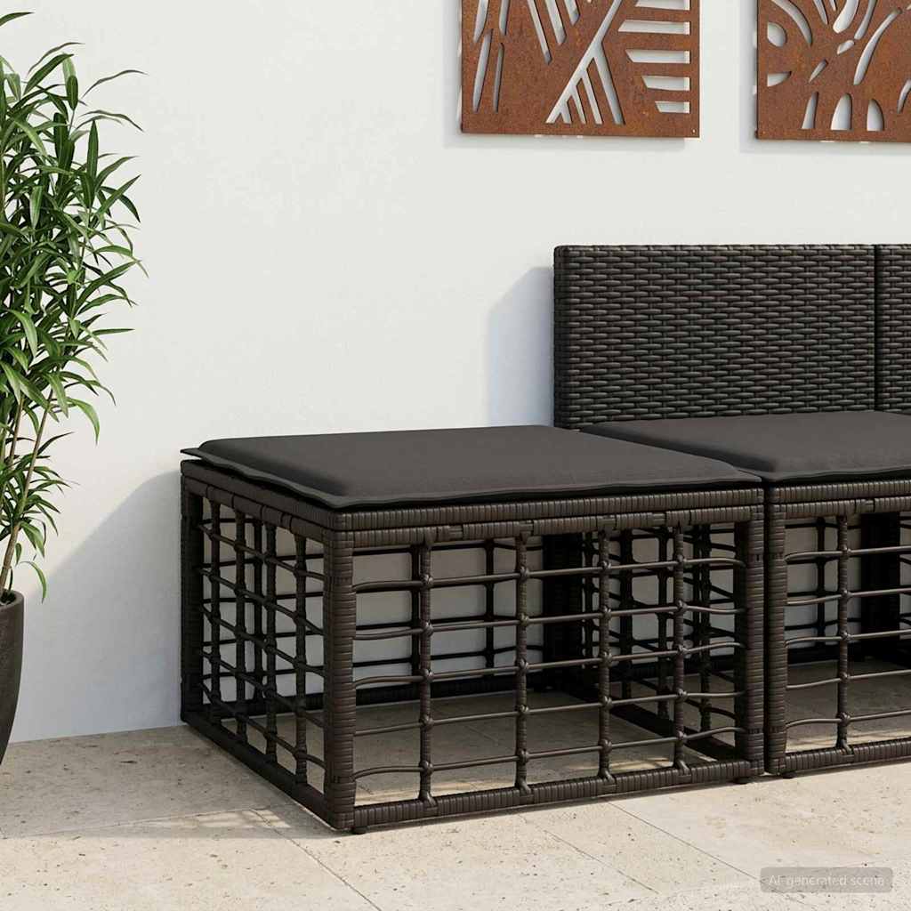 Tuinvoetenbank Zwart poly rattan – afbeelding 1