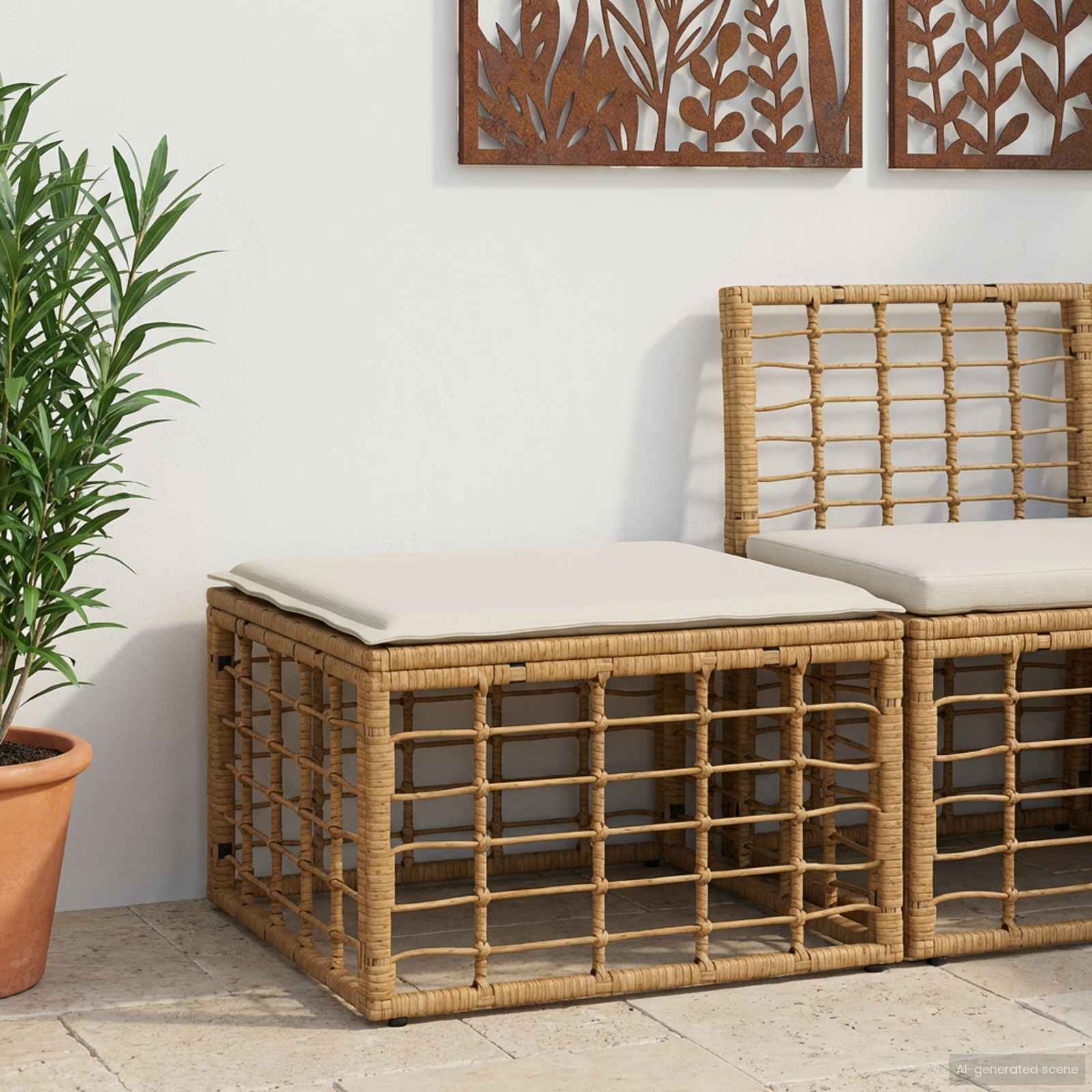 Tuinvoetenbank Naturel poly rattan – afbeelding 1