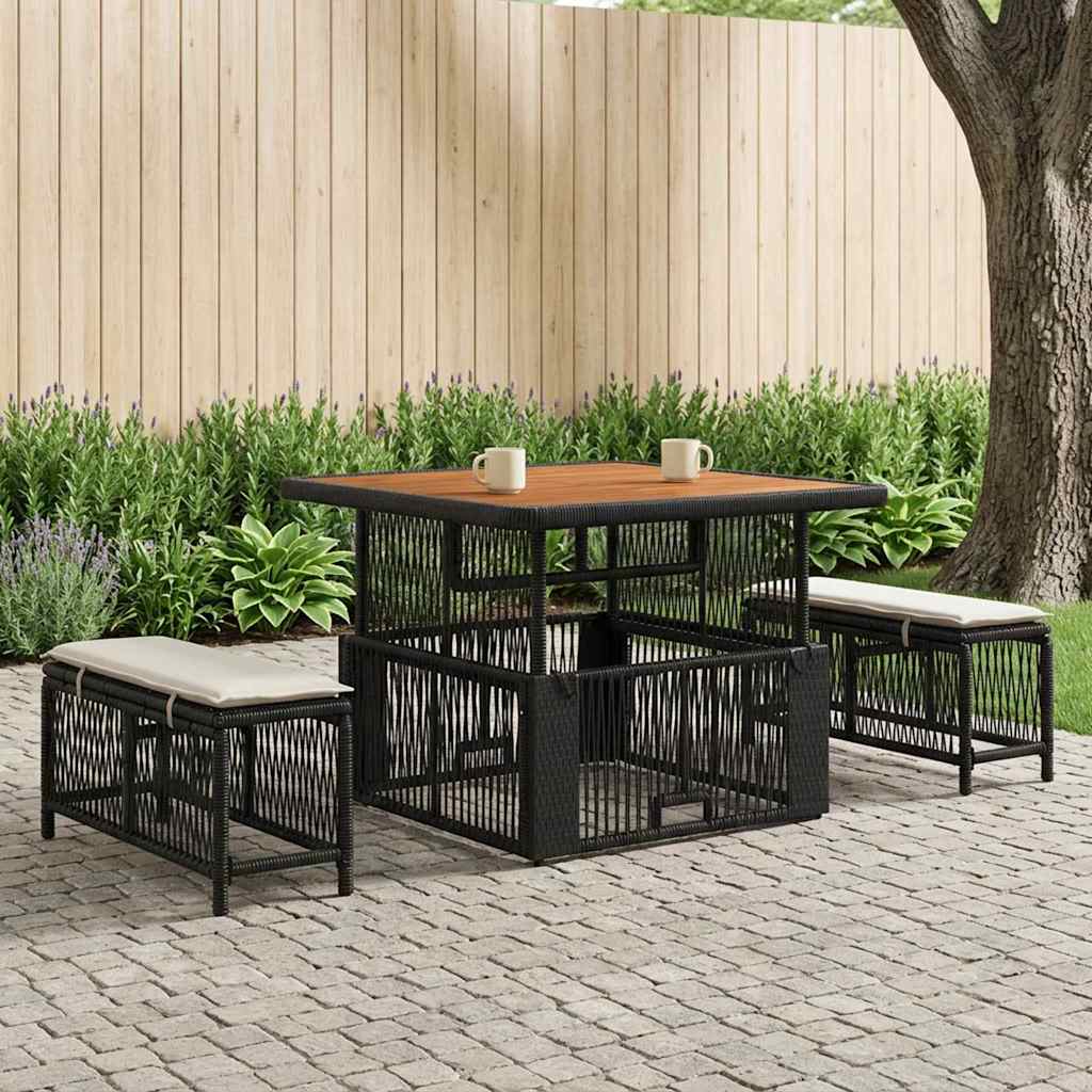 Tuin eettafelset met kussen 3 pcs Beige en Crème poly rattan – afbeelding 1