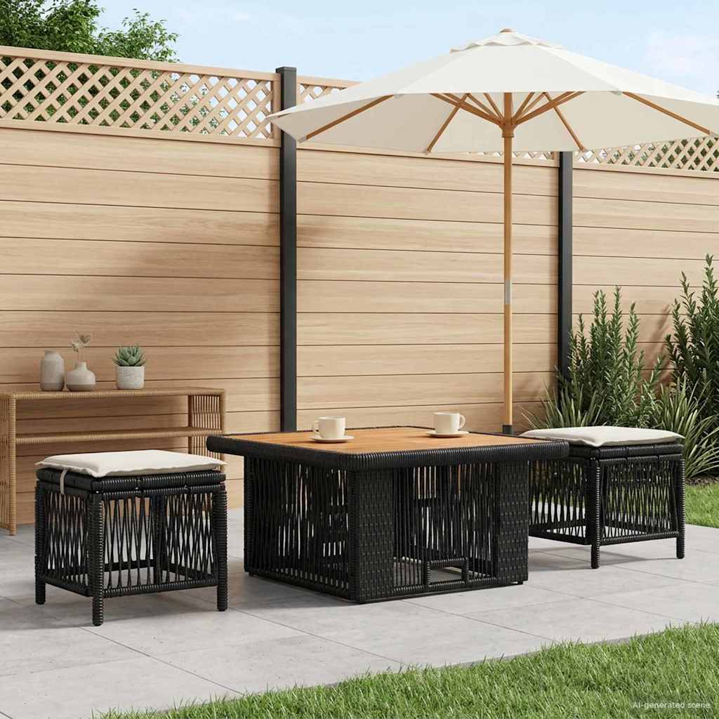Tuin eettafelset met kussen 3 pcs Beige en Crème poly rattan – afbeelding 1