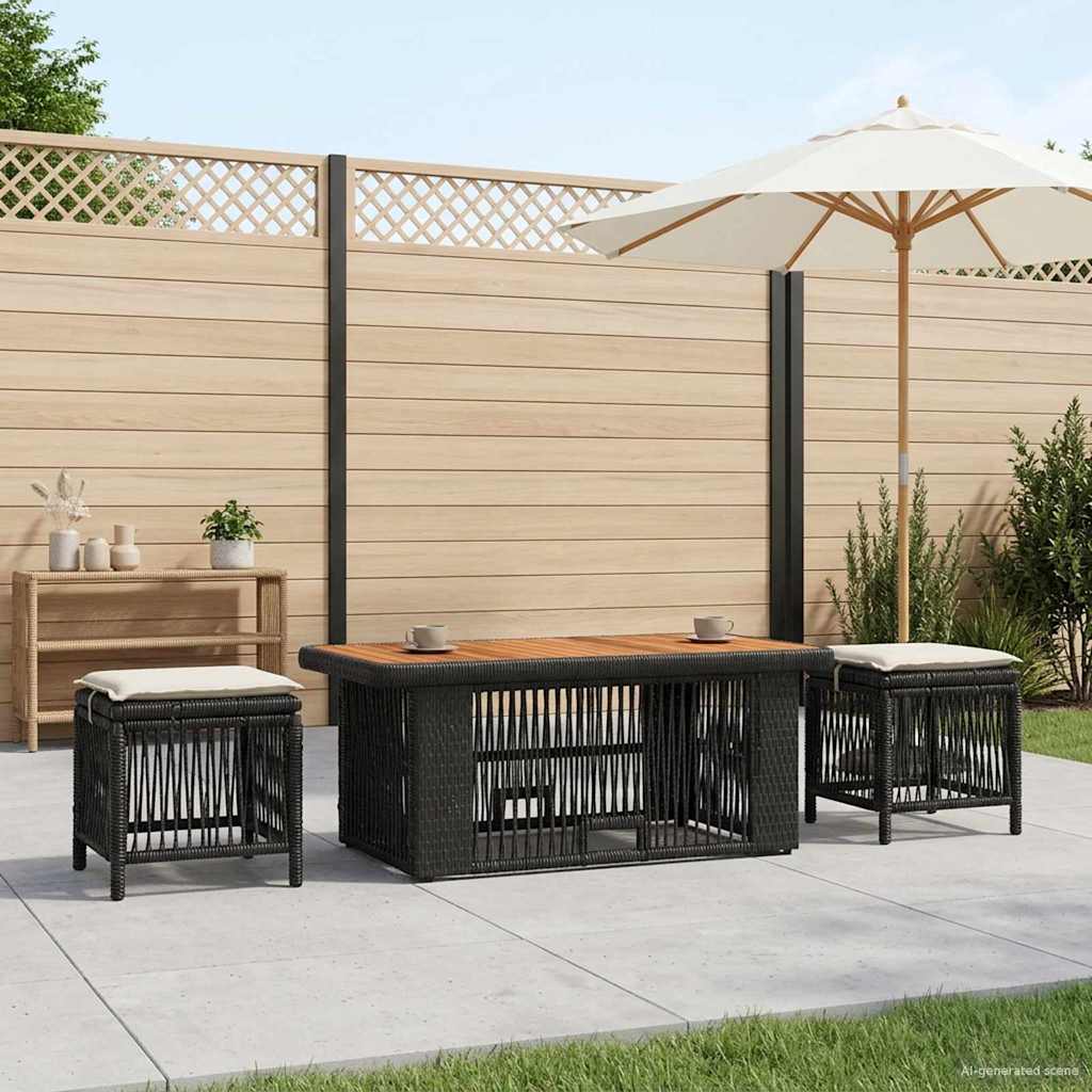 Tuin eettafelset met kussen 4 pcs Zwart en Crème poly rattan – afbeelding 1