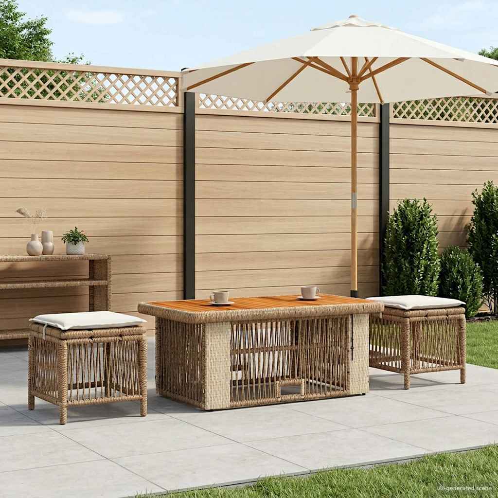 Tuin eettafelset met kussen 4 pcs Beige en Crème poly rattan