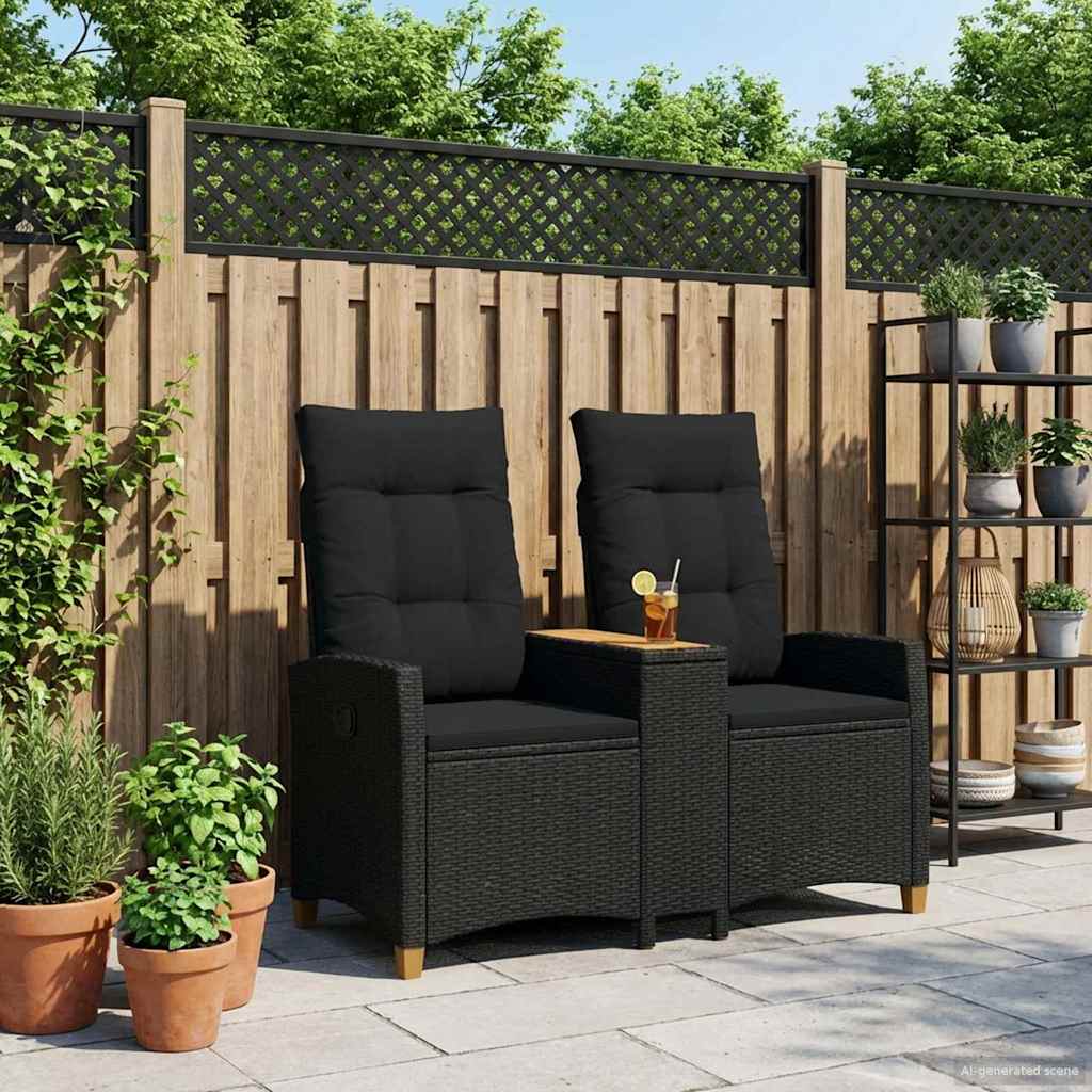 Ligbank met tafel Zwart 126 x 65 x 112 cm poly rattan