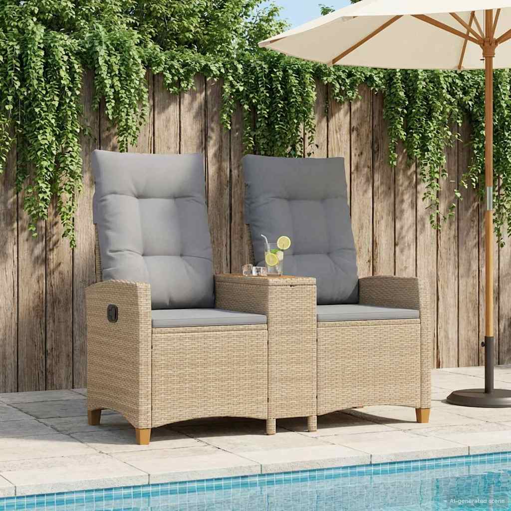Ligbank met tafel Beige en Licht Grijs 126 x 65 x 112 cm – afbeelding 1