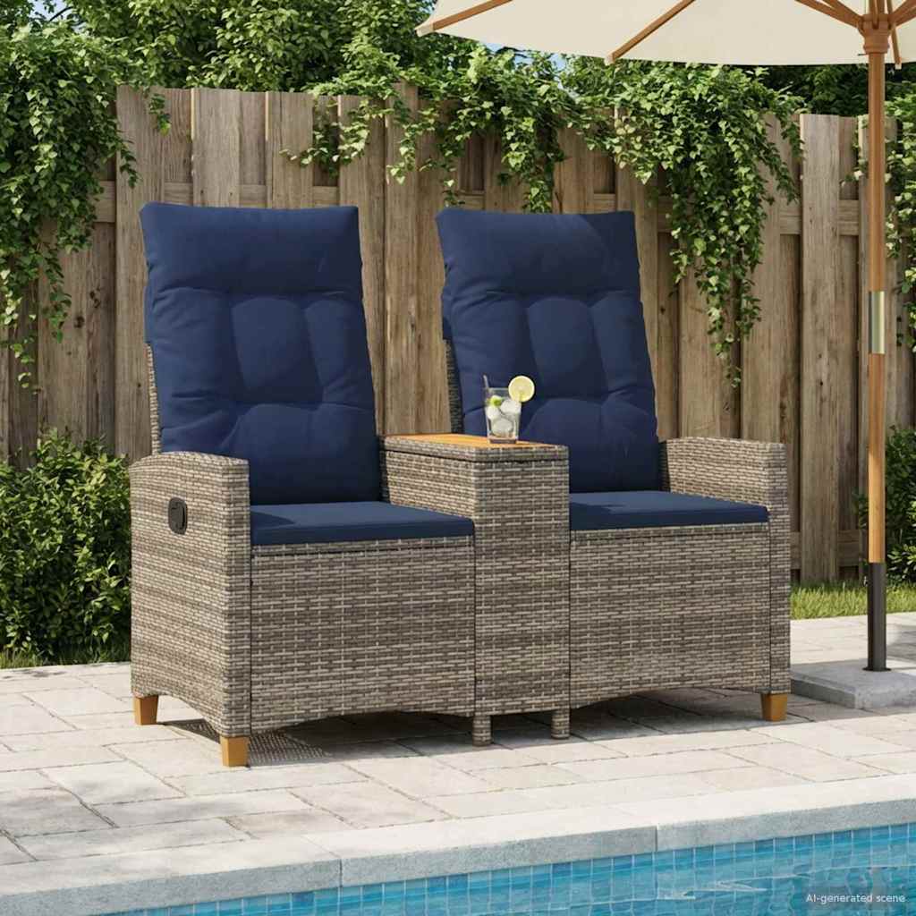 Ligbank met tafel Grijs en Marineblauw 126 x 65 x 112 cm