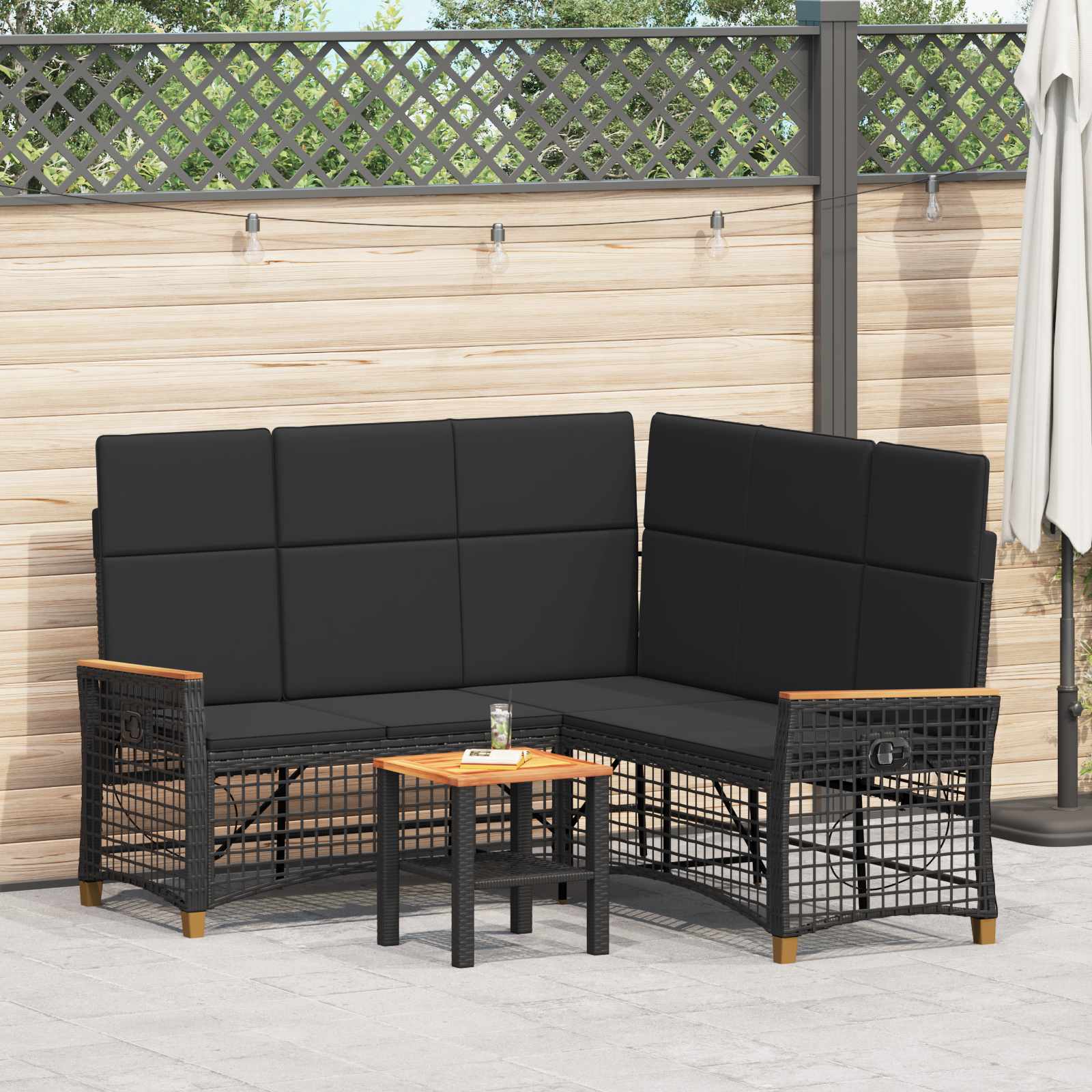Tuin ligbankset Zwart 164 x 164 x 112 cm Poly Rattan en Staal – afbeelding 1