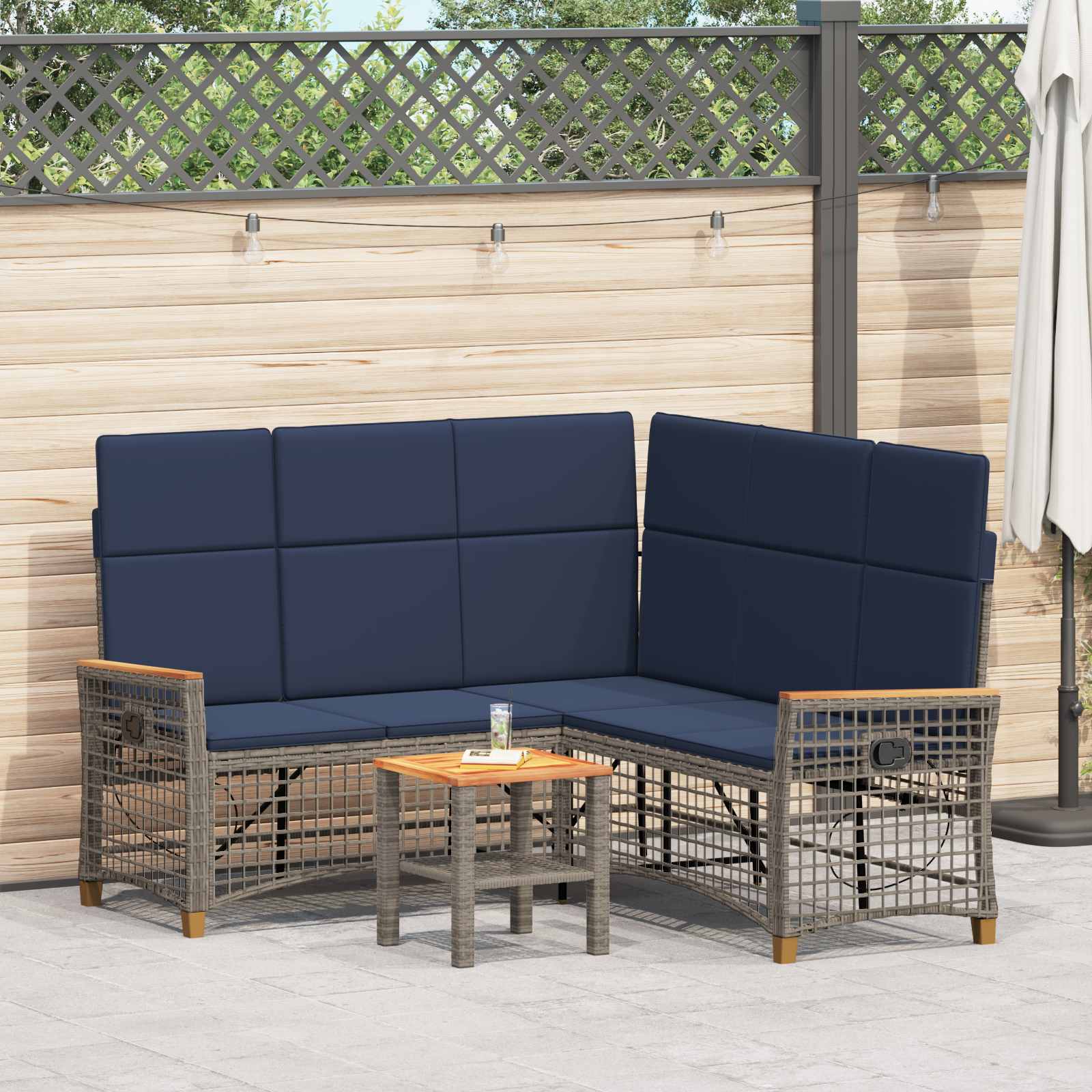 Tuin ligbankset Grijs en Marineblauw 164 x 164 x 112 cm – afbeelding 1