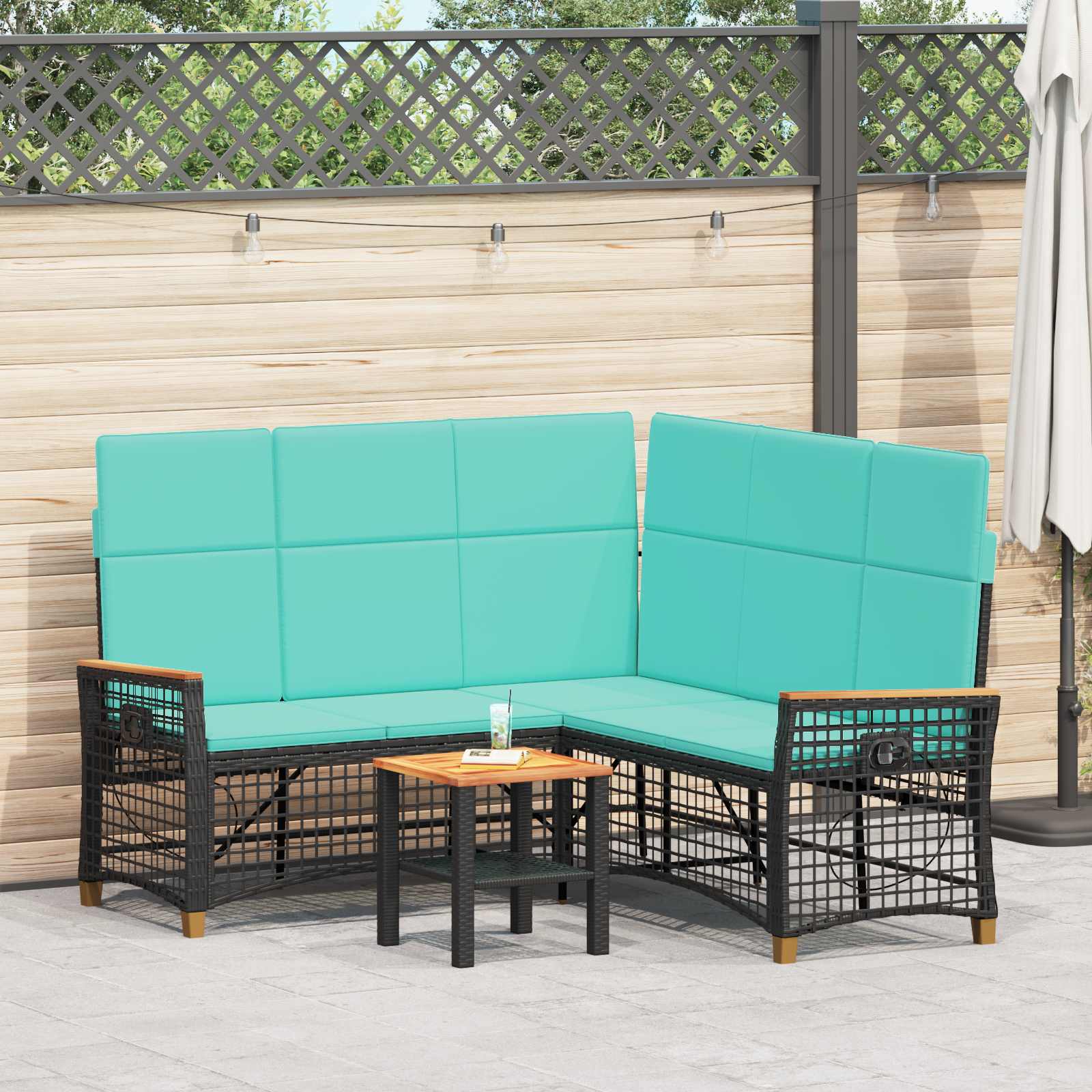 Tuin ligbankset Zwart en Turquoise 164 x 164 x 112 cm – afbeelding 1