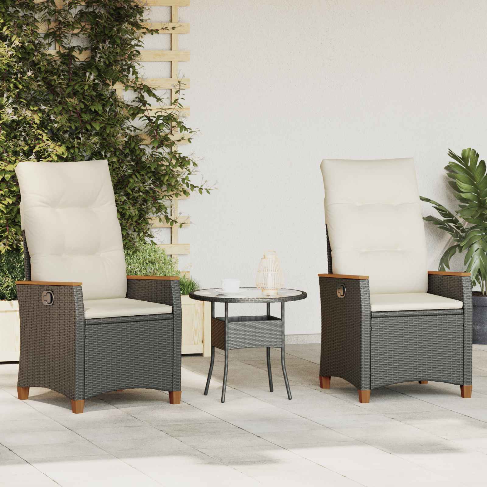 Verstelbare tuinstoel Zwart en Crème 64 x 57,5 x 112 cm – afbeelding 1