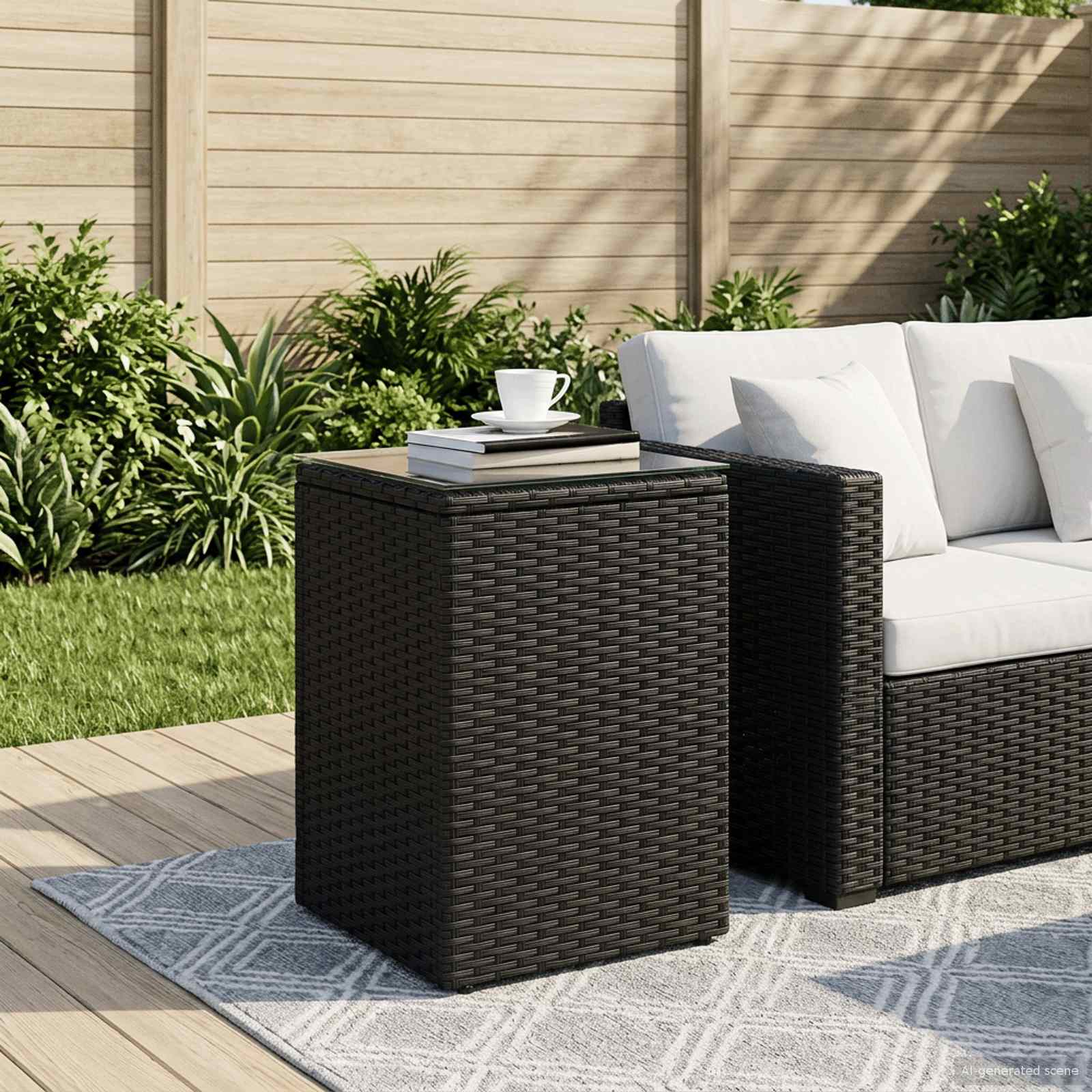 Bijzettafel Zwart 35 x 35 x 70 cm poly rattan – afbeelding 1