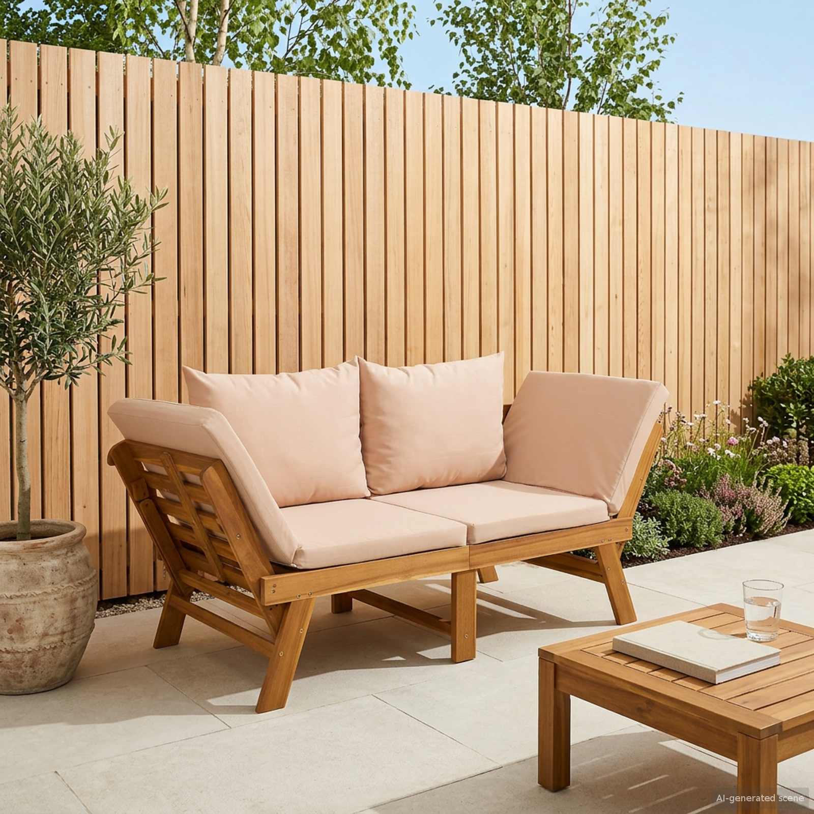 3-in-1 Tuinbank met Kussens Massief Acaciahout Naturel