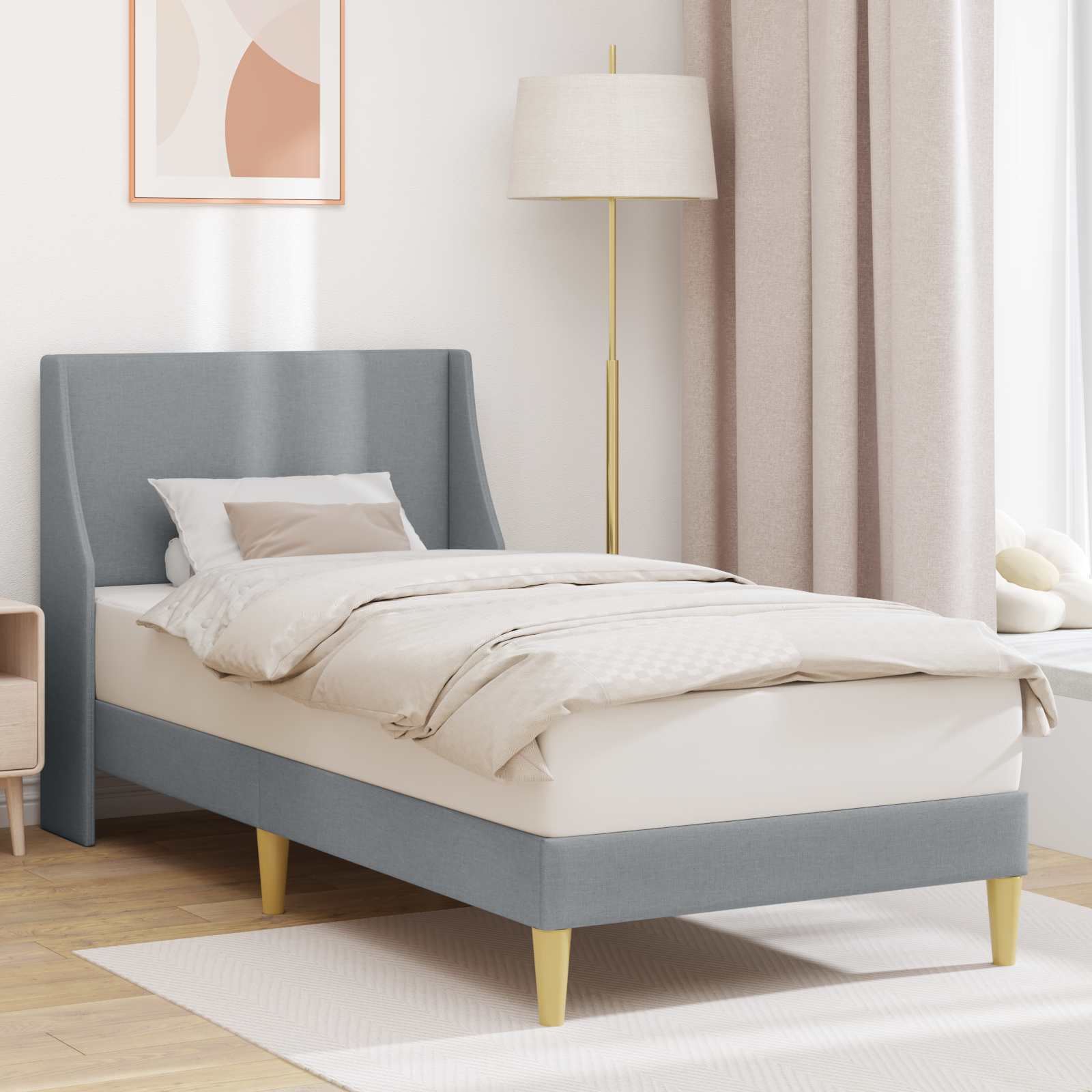Bedframe Effen met hoofdeinde Lichtgrijs 90 x 200 cm Stof – afbeelding 1