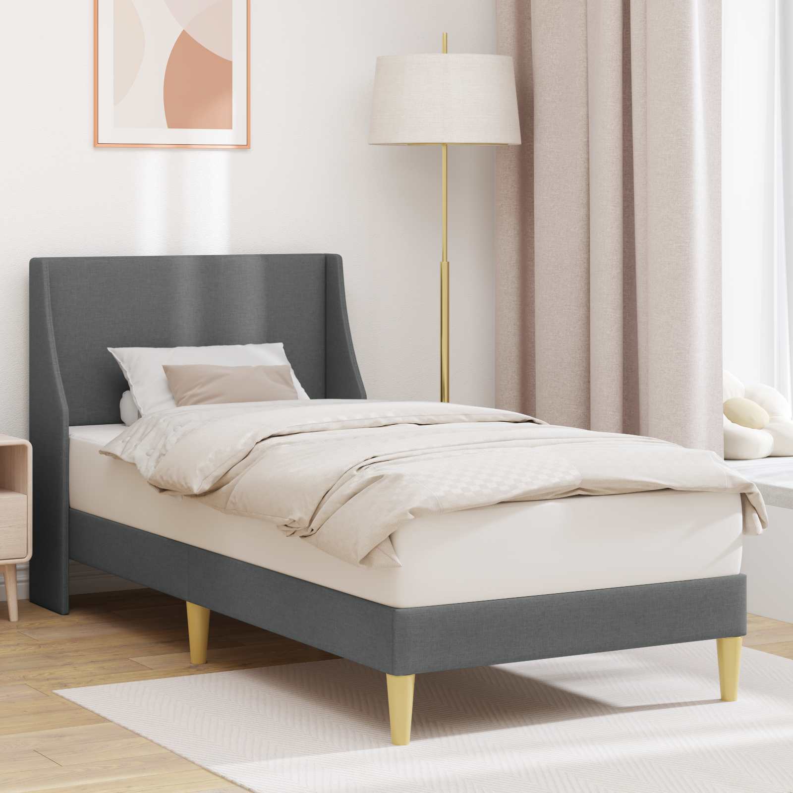 Bedframe Effen met hoofdeinde Donkergrijs 90 x 200 cm Stof