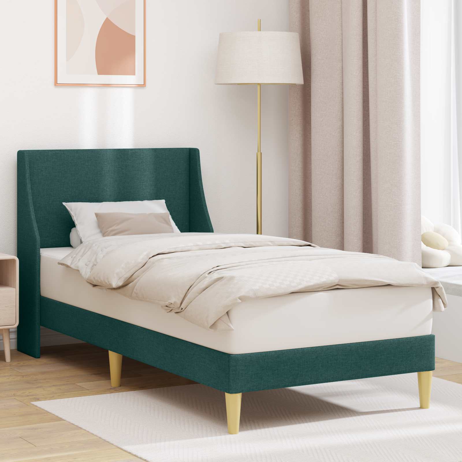 Bedframe Effen met hoofdeinde Donkergroen 90 x 200 cm Stof – afbeelding 1