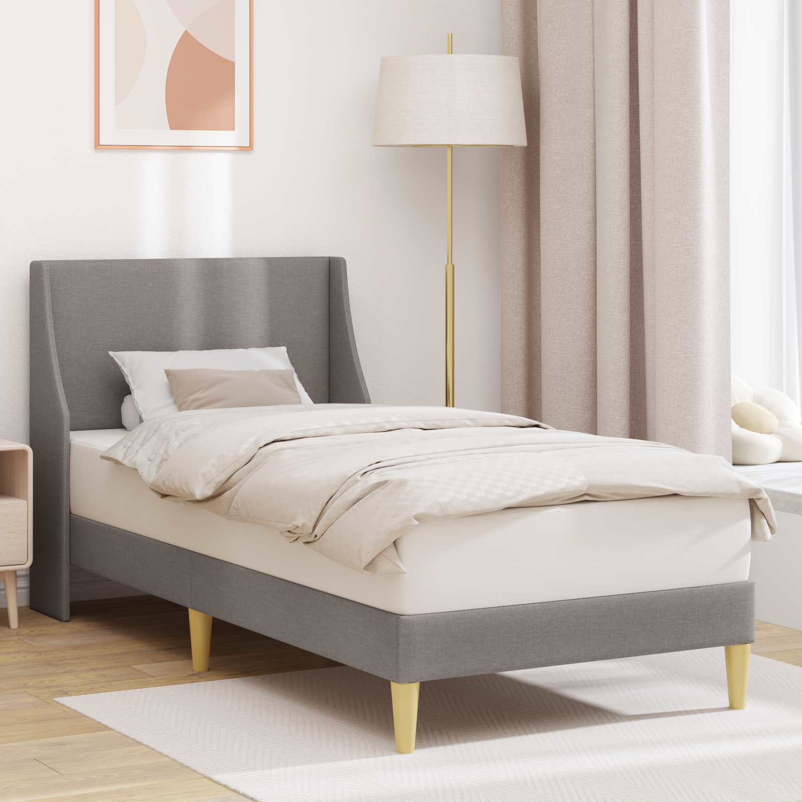 Bedframe Effen met hoofdeinde Taupe 90 x 200 cm Stof – afbeelding 1