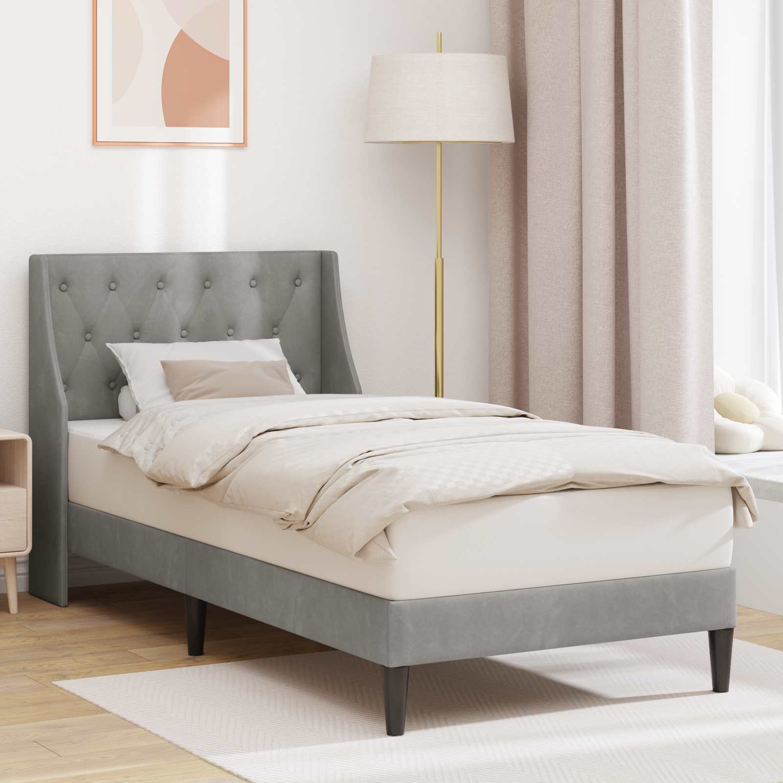 Bedframe met hoofdeinde Lichtgrijs 80 x 200 cm Fluweel