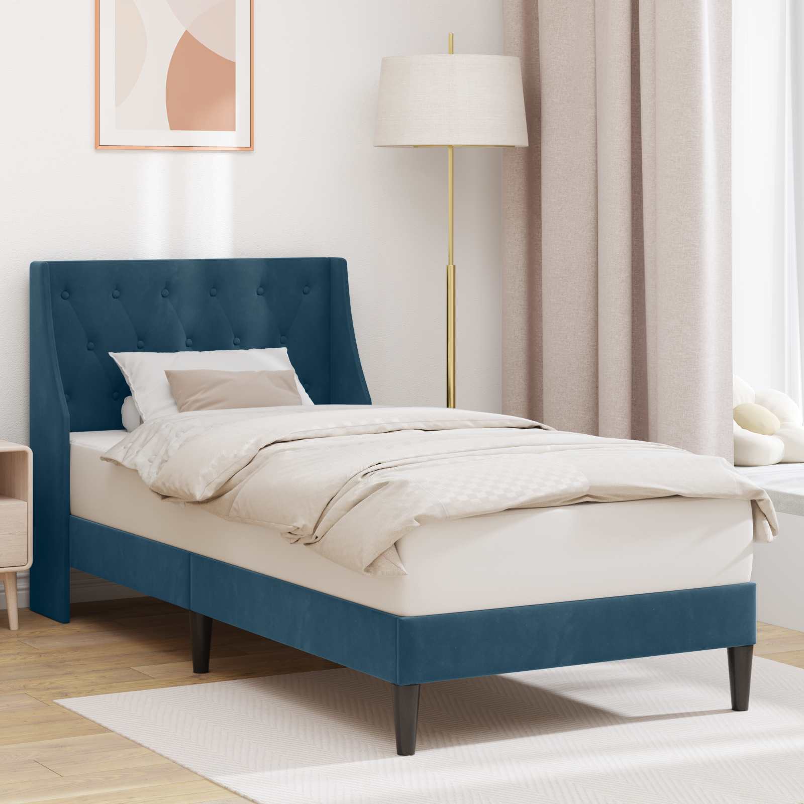 Bedframe met hoofdeinde Blauw 100 x 200 cm Fluweel